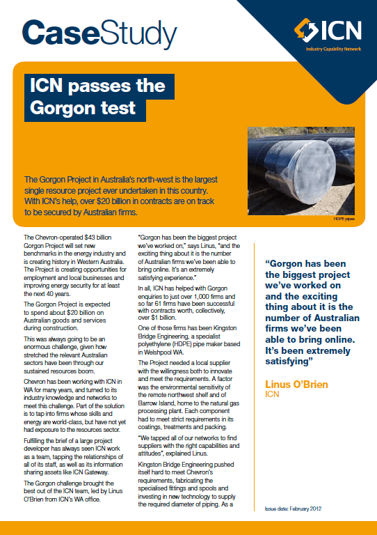 ICN helps local suppliers secure $20b worth of contracts in the Gorgon Project