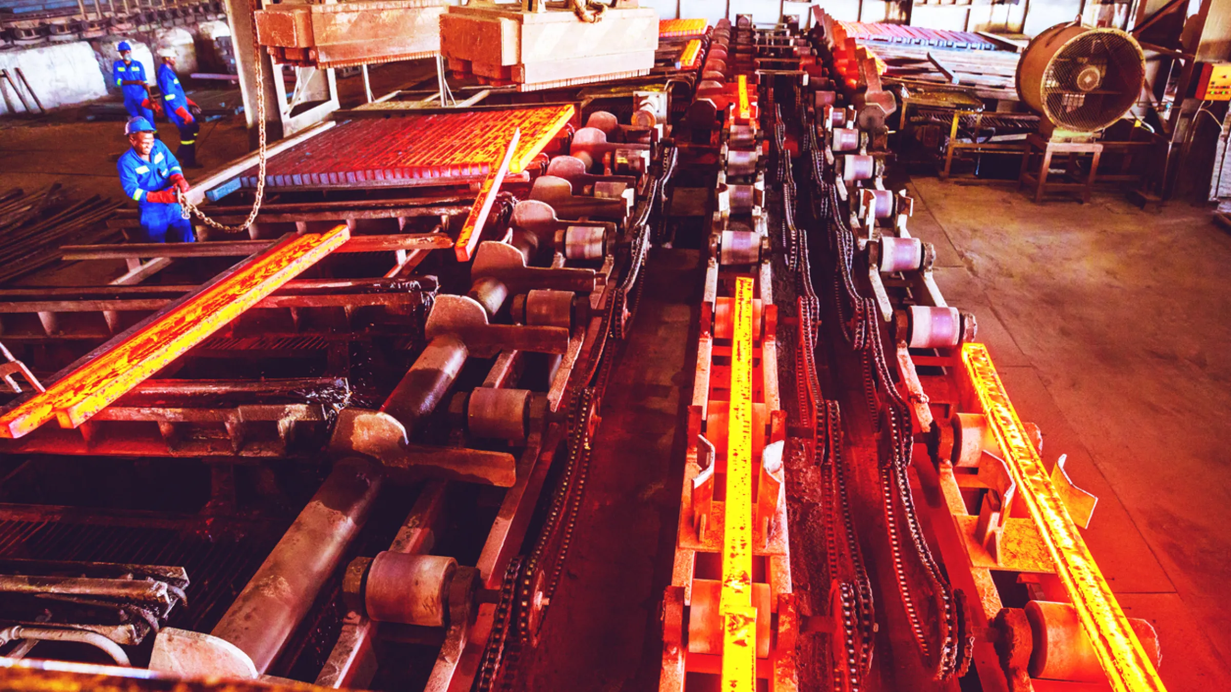Hot Steel Billets being Stacked at a Steel Factory